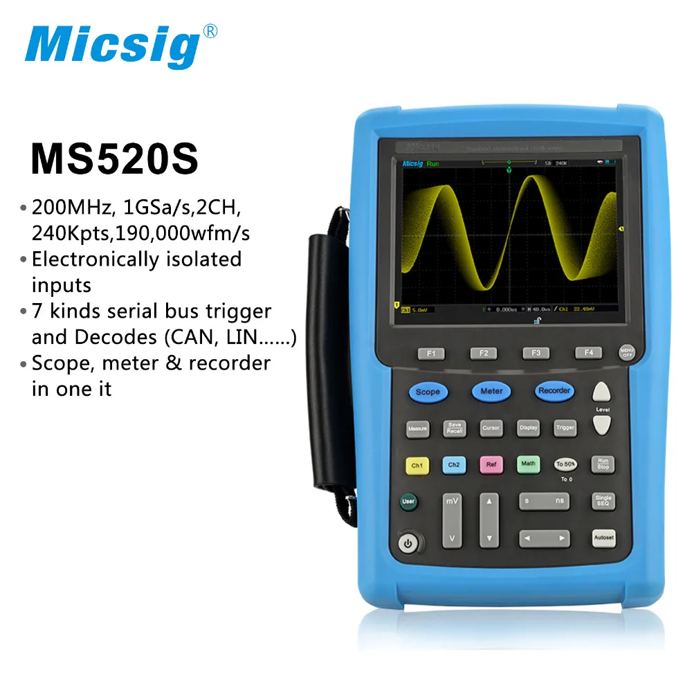 

Micsig isolated channels digital handheld oscilloscope 100MHz 200MHz scopemeter oscilloscope Automotive touchscreen portable
