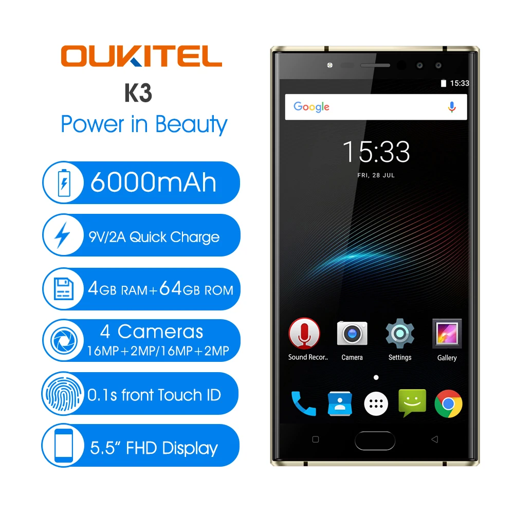 OUKITEL K3 16.0MP + 2.0MP 4 камеры 4G смартфон 6000 mAh MTK6750T Octa Core Android 7 0 64G 5 ''мобильный телефон