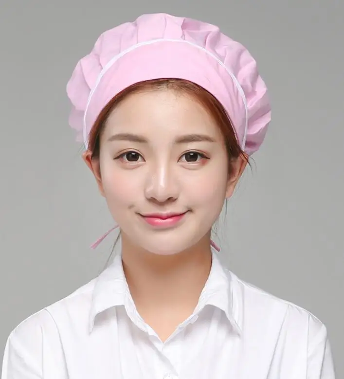 Chef Hat Female Kitchen Sanitation Cap Canteen Restaurant Food Bakery Baking Ventilation hat hotel uniform chefs hat - Цвет: Розовый