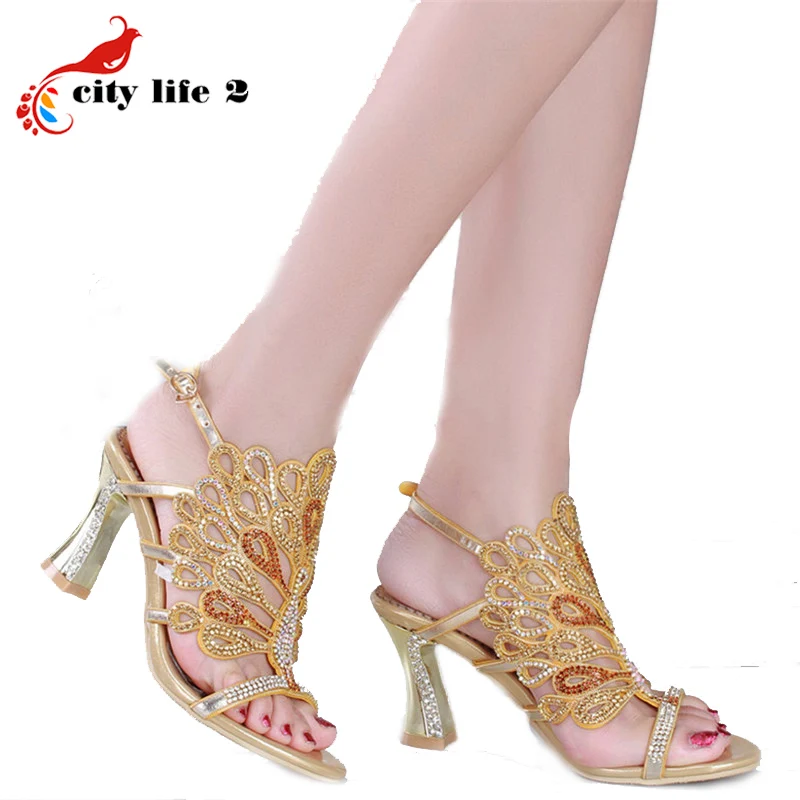 Sheepskin High Heeled Shoes Summer 2016 Diamond Leather Sandals font b Women b font Pumps Rhinestone