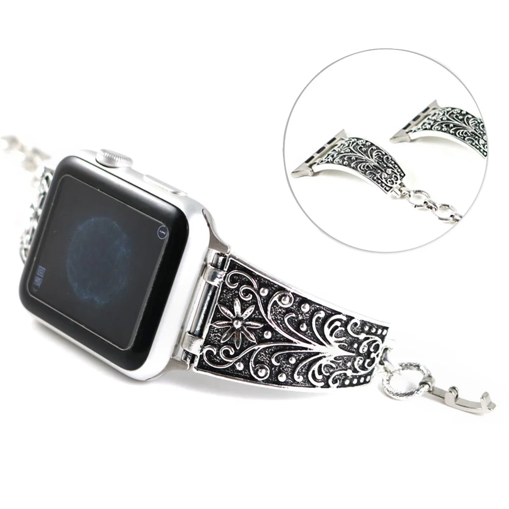 

New Retro Style Pattern Women Bracelet Strap For Apple Watch Band 38/42mm 40/44mm Easy Remove Link for iWatch Belt Series 5 4 3