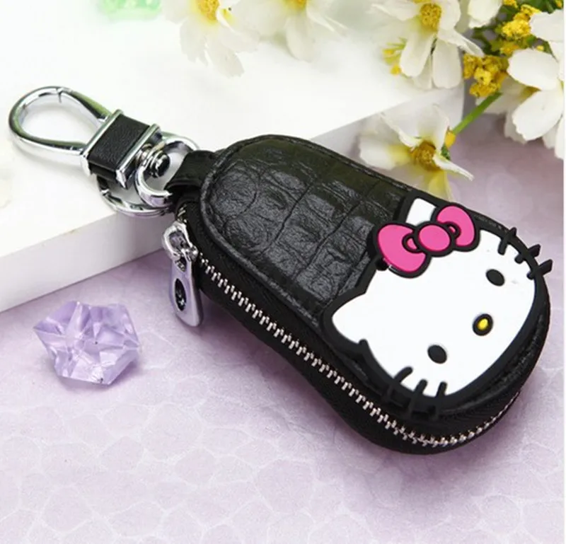 

Fashion Auto Charm KT Girl Flower Key Chains Leather Cowhide Car Key Bag Keychain Covers Zipper Bag Pouch Purse Key Ring Holde
