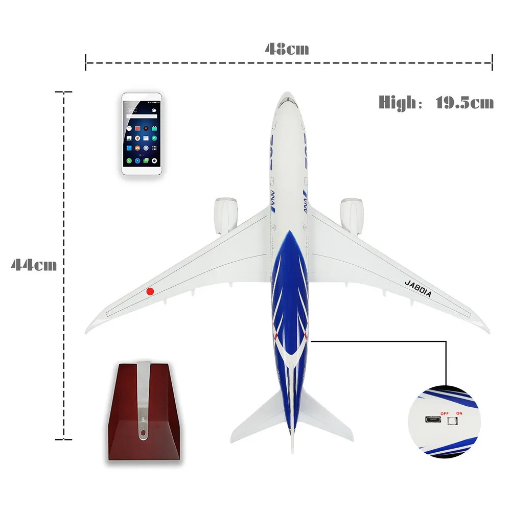 46 см 1:130 литой под давлением самолет модель все Nippon Boeing 787 с светодиодный свет (Сенсорное или Звуковое управление) самолет для украшения или