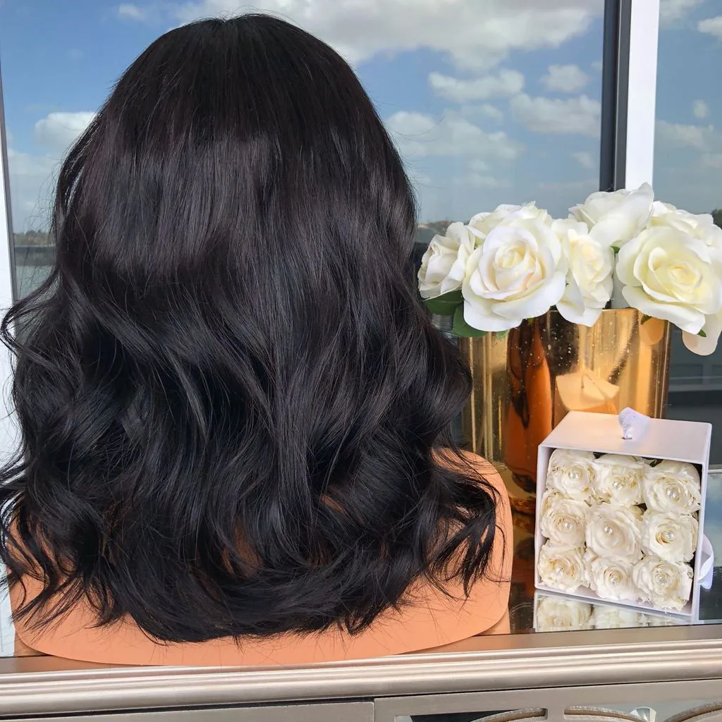 

Factory price 1pc Women Fashion Lady Black Hair Long Wave Curly Wig 40cm Cosplay Costume Wigs Stand Stocked 2019 Hot Feb27