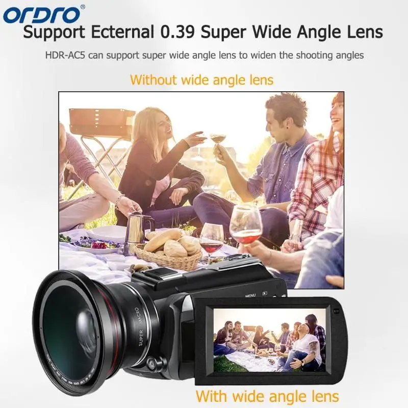 Ordro AC5 4 K UHD цифровые видеокамеры с зумом 12X FHD 24MP WiFi ips сенсорный экран цифровой оптический DV мини-видеокамеры