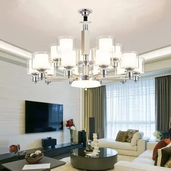 

Modern LED Chrome color metal Crystal Chandeliers Lighting Pendant with double glass shades Fixture Lamp For living room
