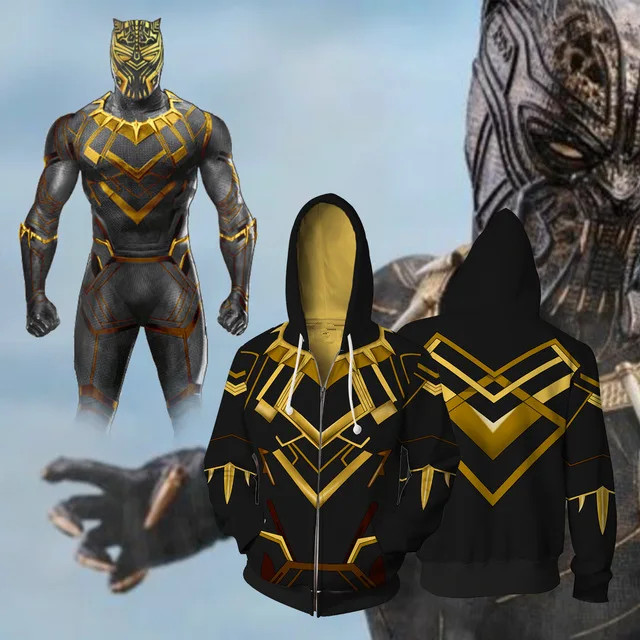 Мстители T'Challa Косплэй Костюм черной Пантеры с капюшоном и застежкой-молнией свитер с капюшоном куртка Косплэй Wakanda - Цвет: 1