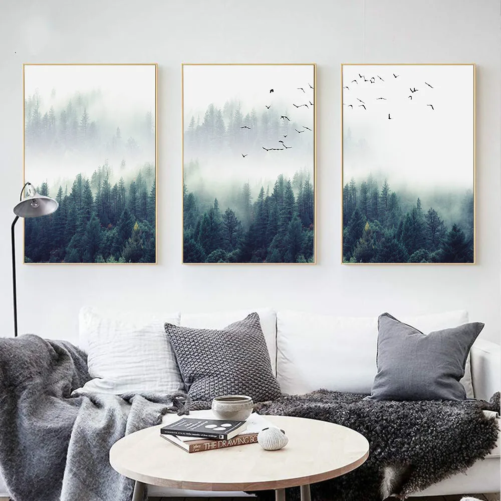 

Nordic Decoration Forest Lanscape Wall Art Canvas Poster and Print Canvas Painting Decorative Picture for Living Room Home Decor