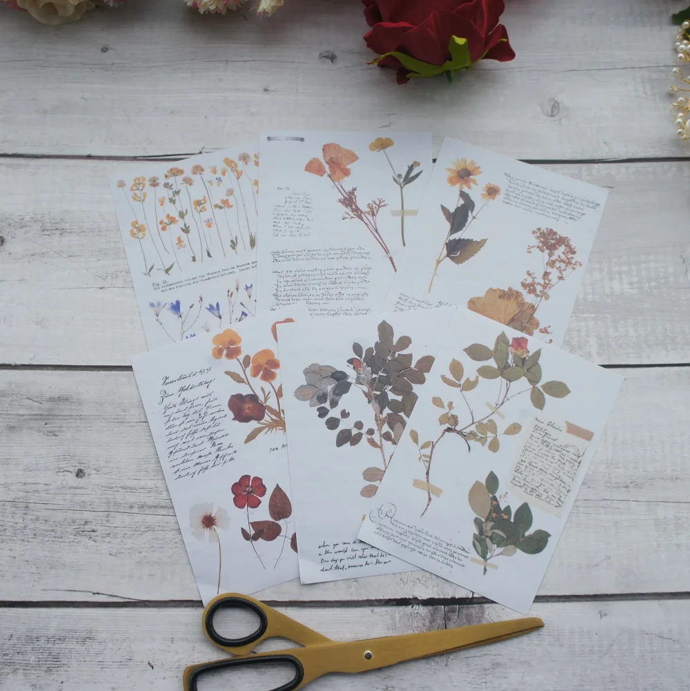 

6 sheets/lot 10.5*12.8cm DIY Flower specimen pattern paper sticker wrapping creative paper craft handmade scrapbooking decor