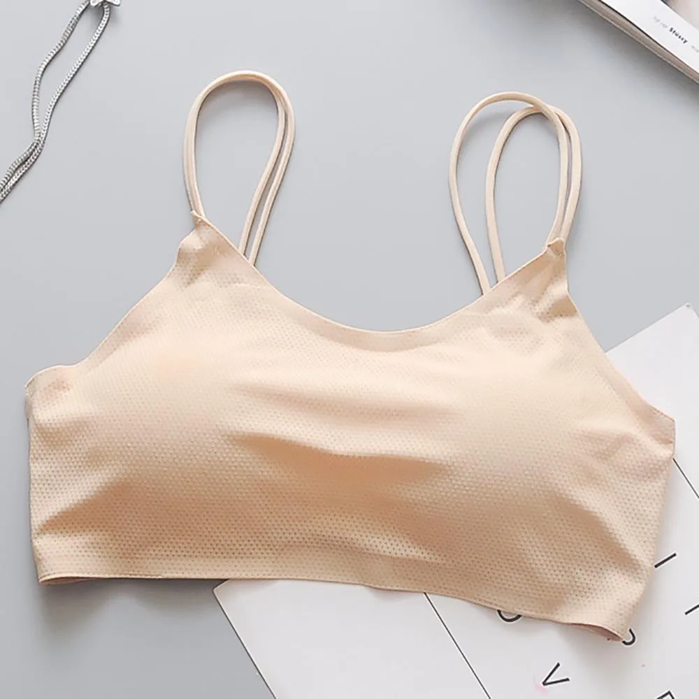Women solid bralette crop top bra top breathable chest pad wearing chest pad wearing underwear strapless tube top #2S