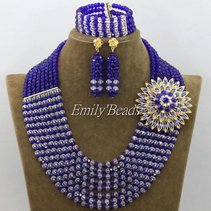Collares de cuentas nigerianas blancas y encantadoras, conjuntos de joyería, azul real, conjuntos de joyería africana, envío gratis, AMJ634, 2015|african costume jewelry|african costume jewelry jewelry set - AliExpress