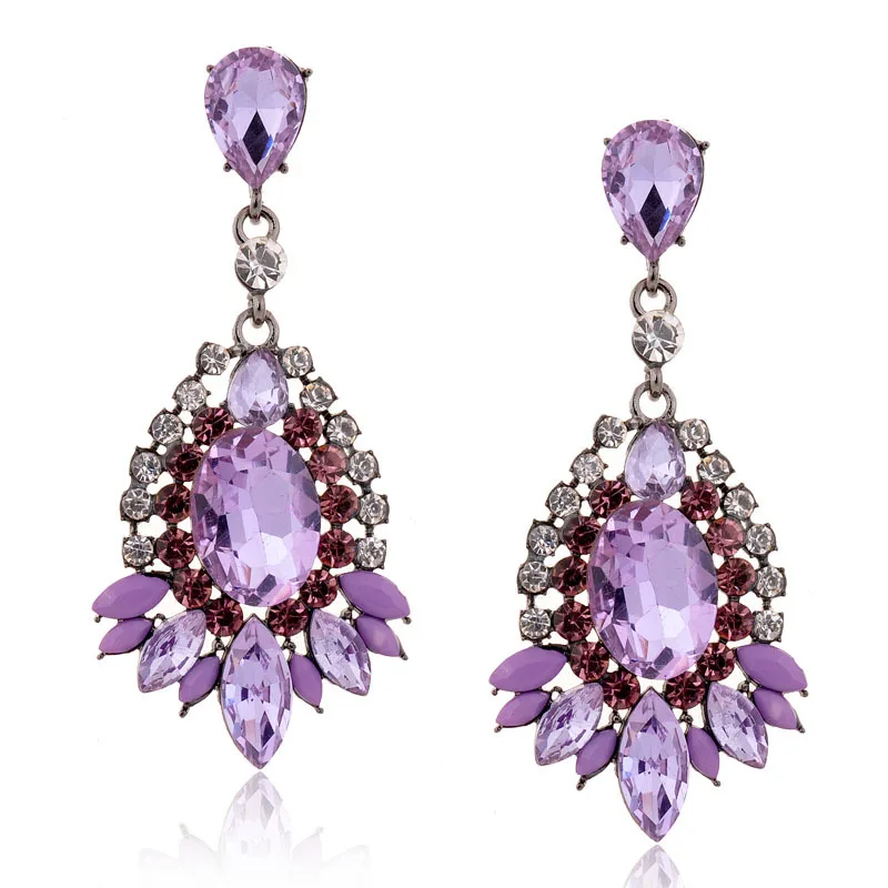 Fashion Purple Crystal Dangle Big Earrings For Women Rhinestone Brincos ...