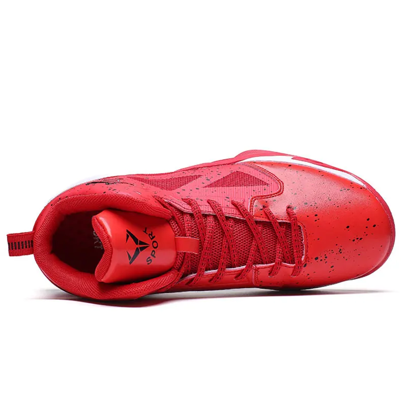 SUROM Luxury Brand Men Red Sneakers Summer Breathable Leather Basketball Shoes Sport Outdoor Athletic Basketball Shoes Men Air