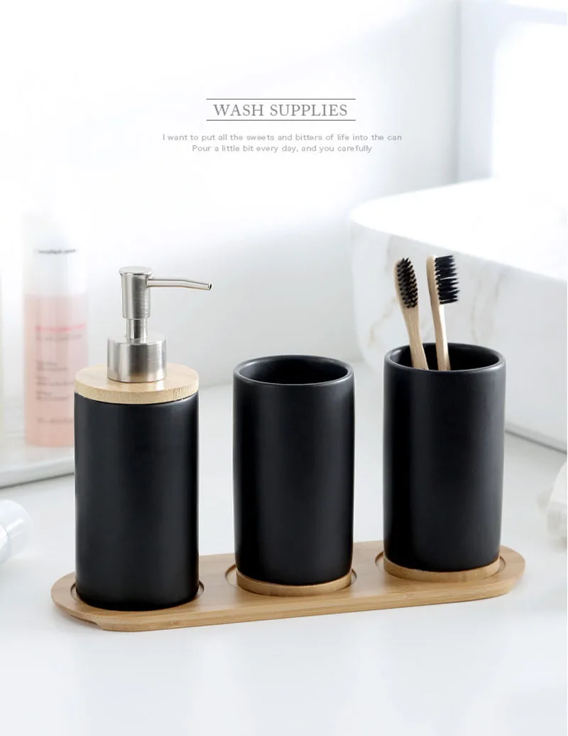 Креативные многофункциональные матовые керамические стаканы для ванной комнаты зубная щетка чашки бамбуковая основа моющий набор жидкий контейнер для эмульсии