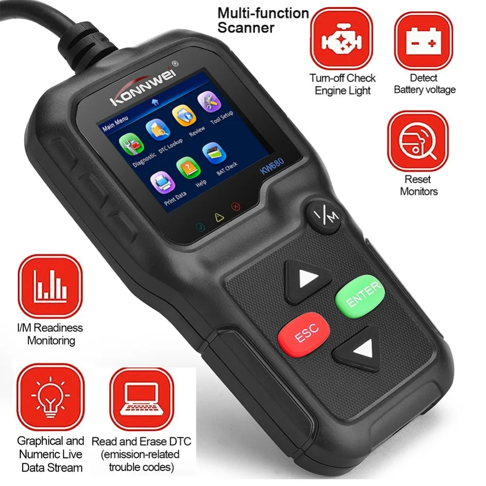 Лучший автомобиль OBD2 сканер считыватель кодеров KW680 Поддержка мульти языков