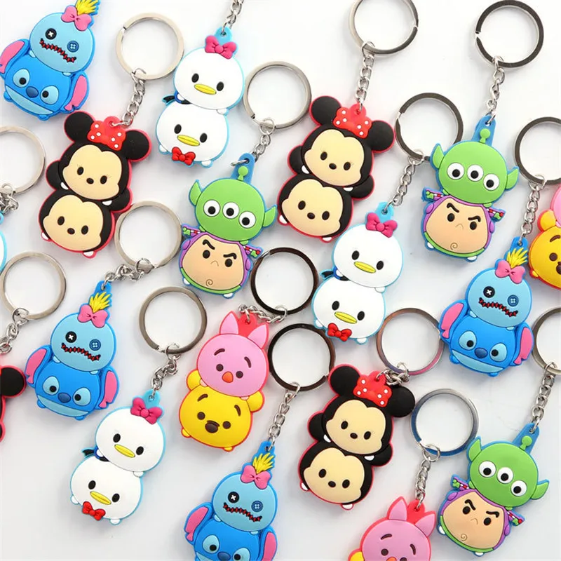 

1Pcs Cute Cartoon TSUM TSUM Mickey Minnie Donald Cartoon Keychain Key ring Bag Pendant Double-sided Pattern Key Holder Kids Gift