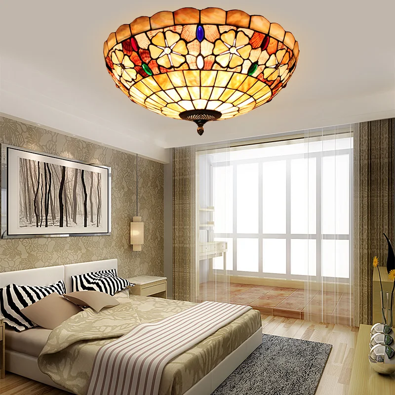

Mediterranean Baroque Shell E27 110-240V LED Tiffany retro Ceiling Lights luminaria teto Ceiling Lamps For Home Decoration