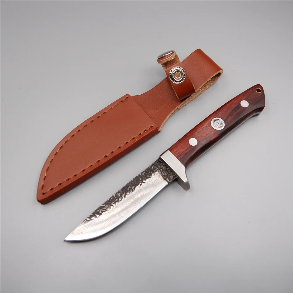 

Russia hunter handmade camping damascus steel knife straight fixed blade 58 hrc outdoor survival pocket knife tools wood handle
