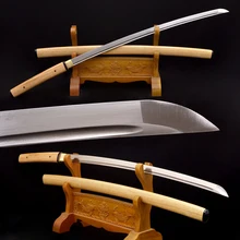 Hand Folding Katana Samurai Japanese Sword Sharp Folded Damascus Steel Full Tang Blade Wooden Saya Japan
