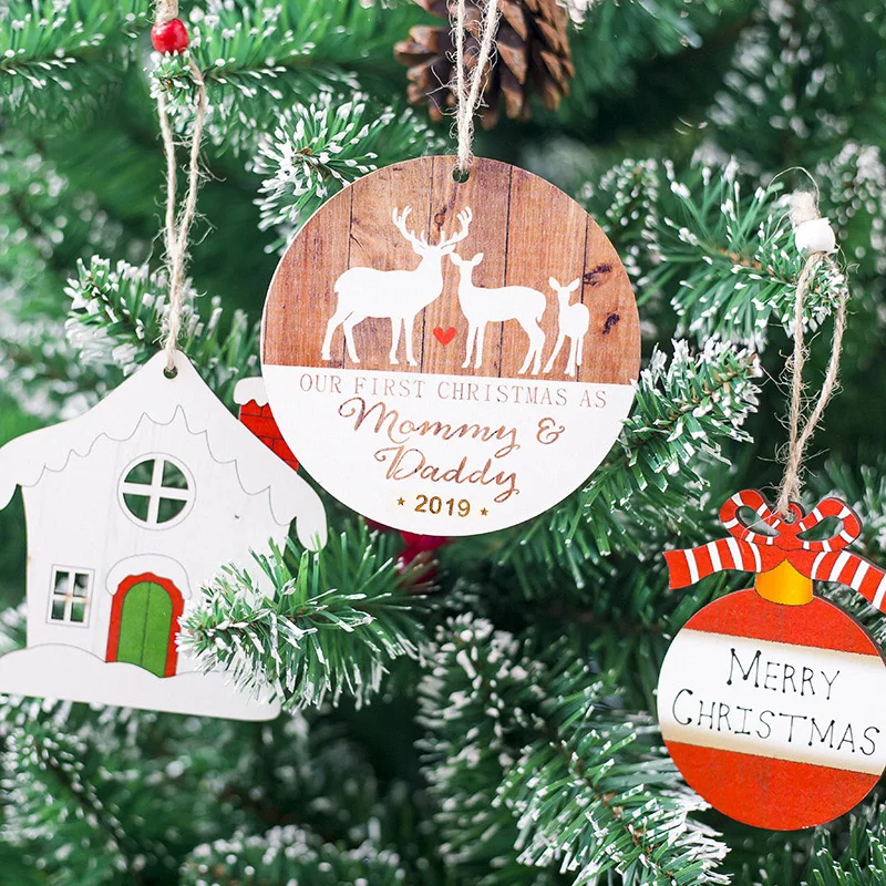 

Christmas Wooden Hanging Christmas Tree Decor Round Color Deer Hanging Ornaments Home Garden Festive Party Supplies