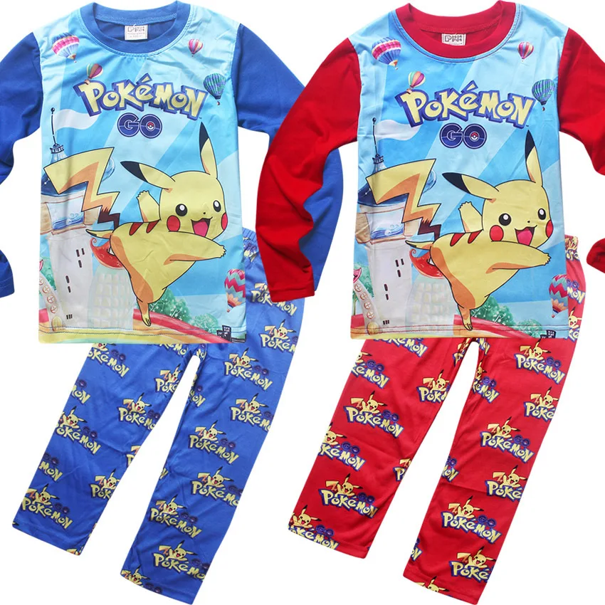 Детский спальный костюм с рисунком Покемон го, Хлопковая пижама с длинными рукавами+ пижамы с Пикачу для детей, для мальчиков и девочек, для сна