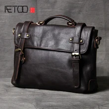 AETOO Simple Classic head cowhide Briefcase Light  male and female leather shoulder crossbody bag