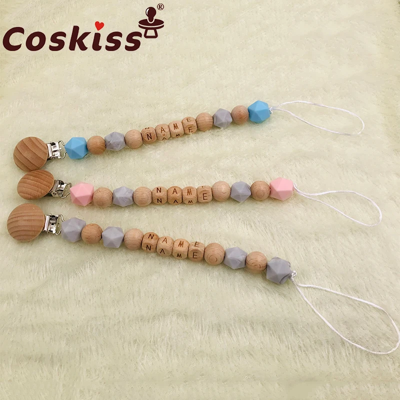 

1PC Baby Pacifier Clip Natural Wooden Dummy Clip Silicone Beads Pacifier Chain Infant Soother Nipple Strap Baby Teether