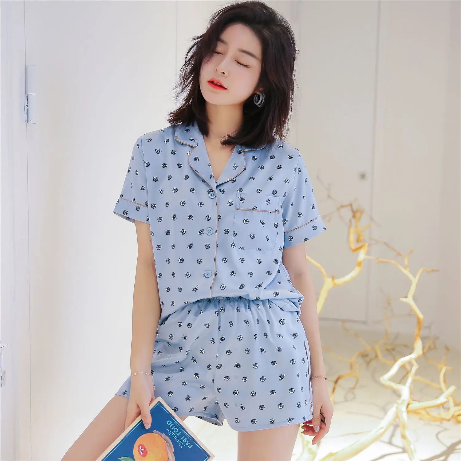 

Sleep Wear For Women Ladies Pajamas Silk Pyjamas Pajama Suit Satin Pajamas 9664