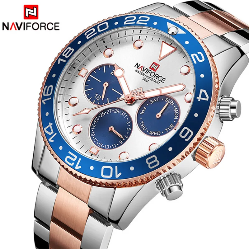Часы наручные NAVIFORCE Мужские кварцевые роскошные брендовые модные повседневные