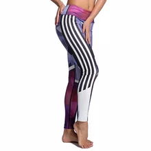QIAOZHI Push-up Leggings Side Striped Geometric Print Fashion High Waist Pink Elastic Fitness Legging Workout Clothing