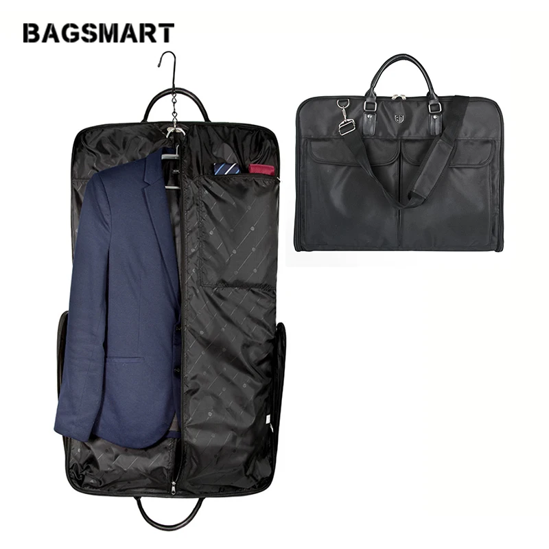 BAGSMART للماء النايلون الأسود حقيبة ملابس مع مقبض خفيفة الوزن دعوى حقيبة الأعمال الرجال السفر أكياس لدعاوى