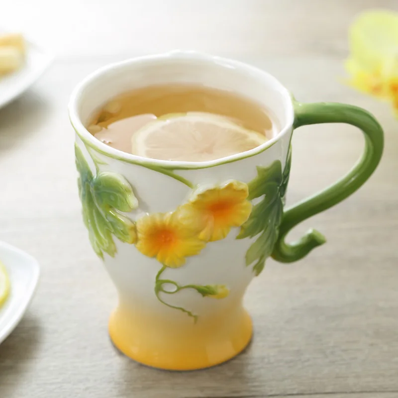 New Arrival 2016 High Quality Pottery Tea Cups Ceramic Mugs 4 Designs Flower Embossment