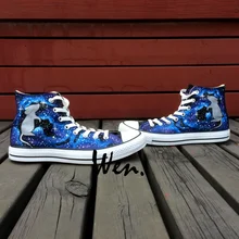 Вэнь дизайн пользовательские ручная роспись парусиновая обувь Синий Galaxy мышь высокие мужские женские парусиновые кроссовки