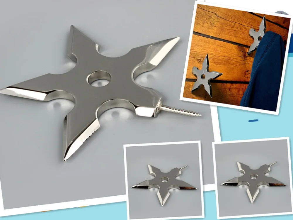 

1 Pcs High Quality Stainless Steel Ninja Throwing Star Dart Shape Coat Robe Hooks Hat Hanger Home Decoration