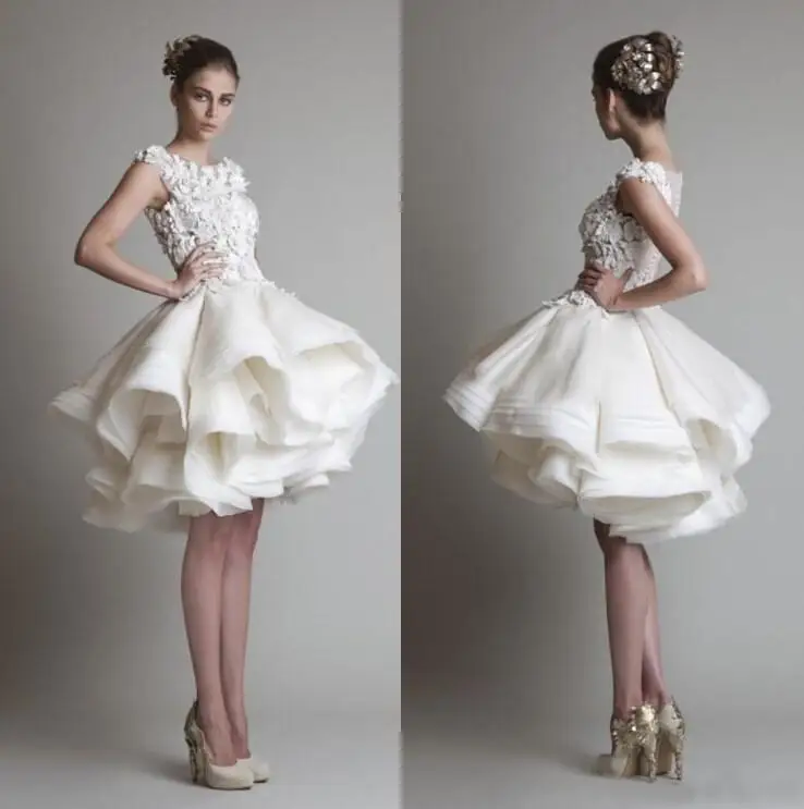 Boat Neck Appliqued Lace Short Wedding Dresses 2019 Krikor