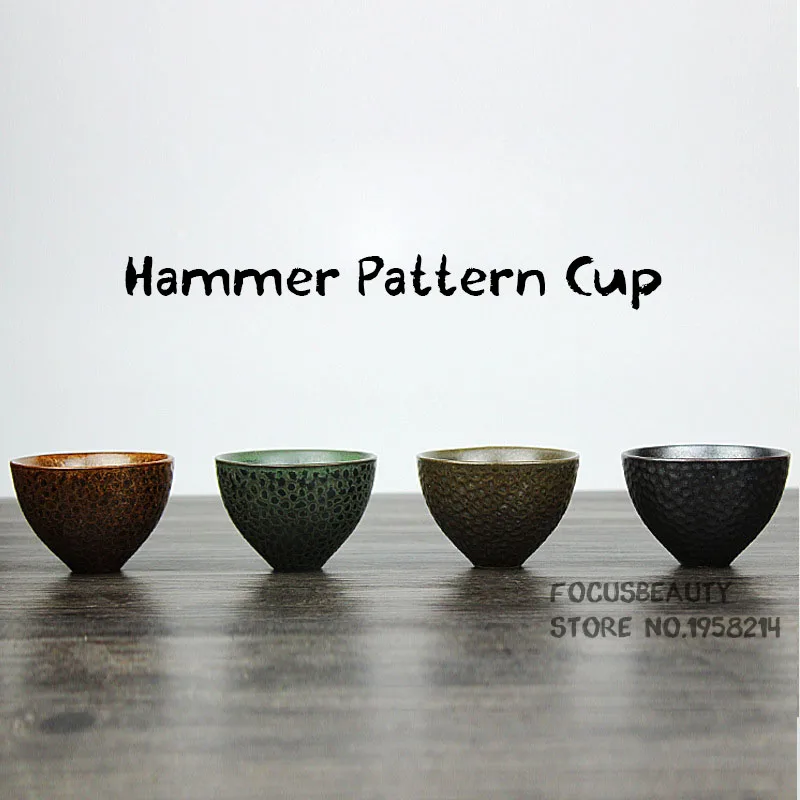 Creative Retro Handmade Kiln Change Drinkware Ceramic Hammer Pattern Coarse Pottery Tea Cup Bowl Kung Fu