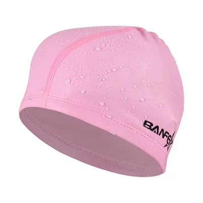 Мужская кепка для плавания из полиуретана,, для плавания в бассейне, Пляжная, защита волос и ушей, шапочка для купания для мальчиков и девочек, для плавания с длинными волосами, для женщин - Цвет: Розовый