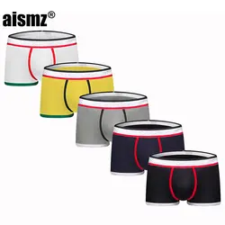 Aismz5Pcs/лот сексуальные мужские трусы боксеры хлопок Cueca Мужские Трусы Дышащие однотонные боксершеры мужские гей мужские трусы az50