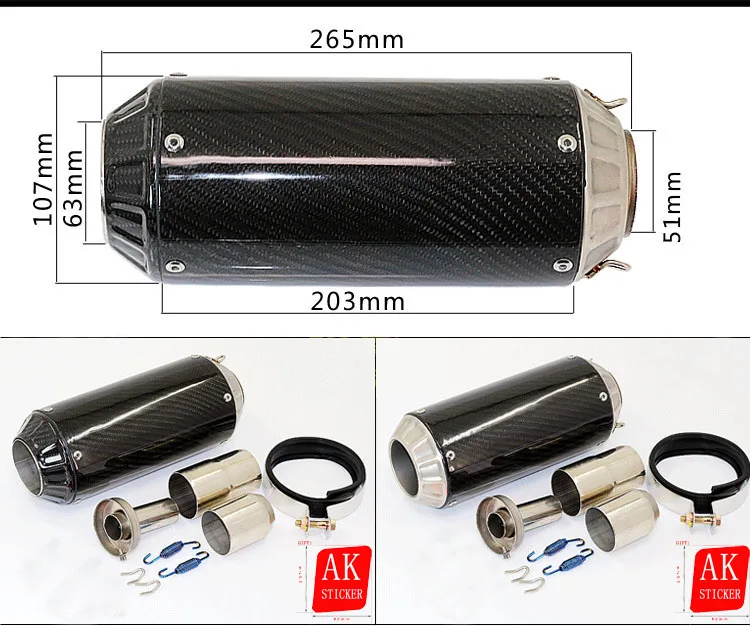

Universal 51mm Motorcycle Exhaust pipe Carbon Fibre Muffler For Yamaha YZFR1 YZFR6 YZF600 FZ400 CF150 CF250 JFR1300 MT03 MT07