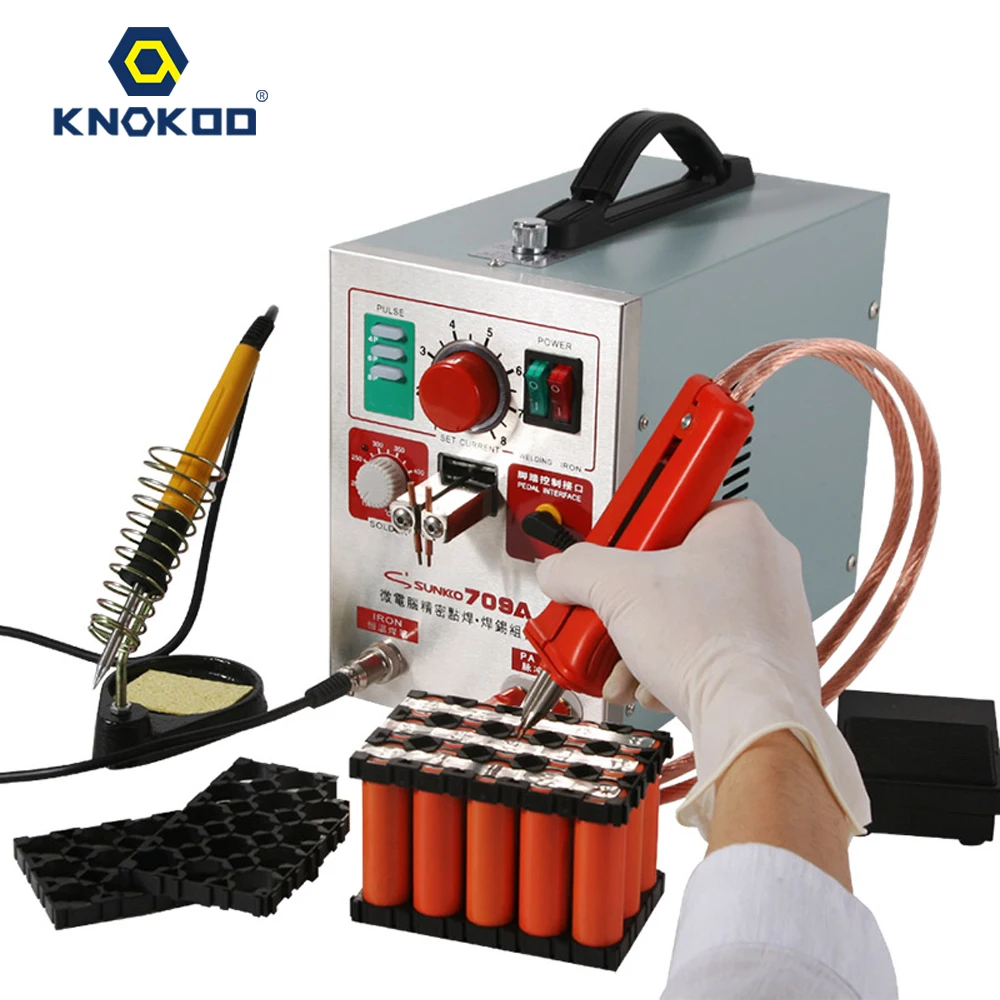 

KNOKOO 709A Spot Welder Machine 1.9KW LED light Pulse Battery with HB-71B Welding Pen for for 18650 16430 14500 Back