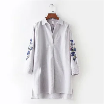 

Women Blouse Shirt Embroidery Female Blouses Shirts Casual Striped Spring Summer Vintage Tops Women Clothing Blusas