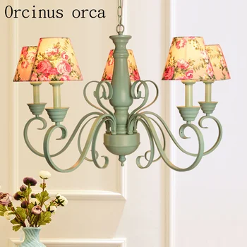 

American country green chandelier living room bedroom French garden simple fashion iron Chandelier free shipping