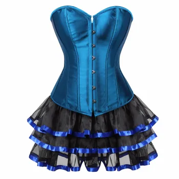 

caudatus corset dresses for women club overbust corset bustier skirts lingerie set plus size vintage blue costume party sexy