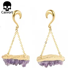 Casvort уникальный нерегулярный натуральный камень серьги-тоннели из нержавеющей стали золотые весы с крючком пирсинг уха вес вешалки 2 шт