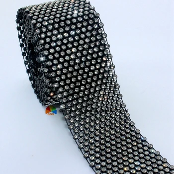 

10 Plus 11 lines SS8 Rhinestone Mesh Trim Black Plastic Close set Crystal Ribbon Banding For DIY Costume Apparel Furniture Craft