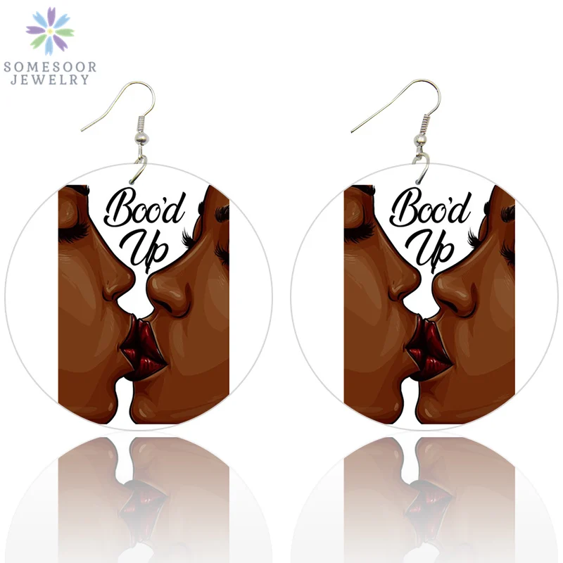 

SOMESOOR 6cm Flat Round Bood up Women Natural Wood Dangle Earrings African Black Personalized Dangle Jewelry For Women Gifts