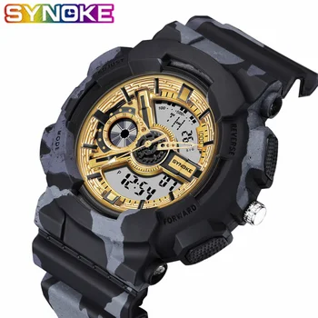 

SYNOKE New Arrival Military Digital Watch Camouflage Outdoor Sports Double Display Electronic Waterproof Meter Watches for Men