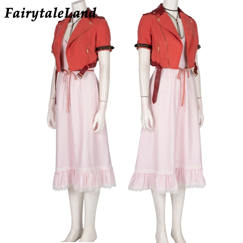 Последняя фантазия VII Remake Косплей Aerith Gainsborough CostumeDress костюм на Хэллоуин PS4 игра FF7 Remake куртка костюм Топ