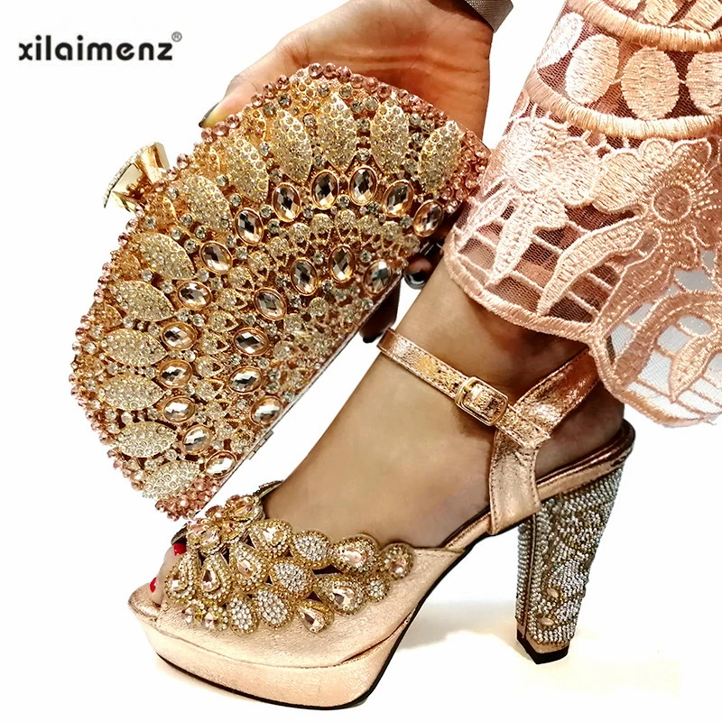Peach Fashion Wedding Shoes and Bag to Match Italian Woman And Matching Set African Style Pumps Sandals For Party | Обувь