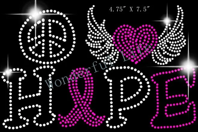 Бесплатная доставка надпись hope with wings fuchasia heart с надписью peace logo Стразы|rhinestone iron on